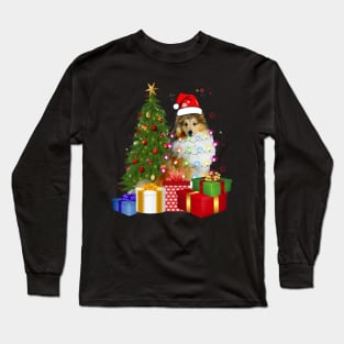 Collie Christmas Tree Santa Hat Funny Xmas Gift Dog T-Shirt Long Sleeve T-Shirt